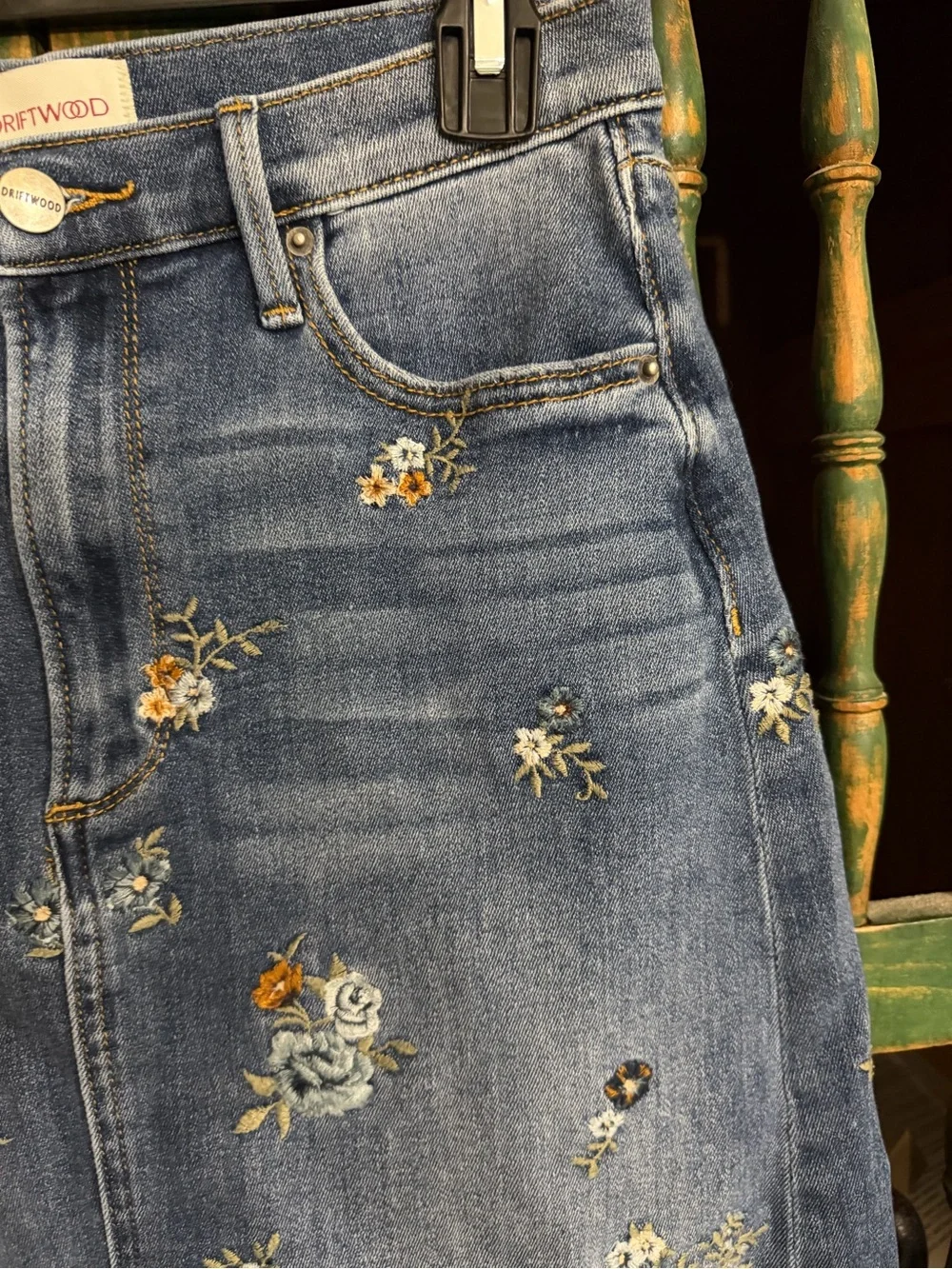 Free People Driftwood Piper Floral Embroidered Denim Midi Skirt - 27